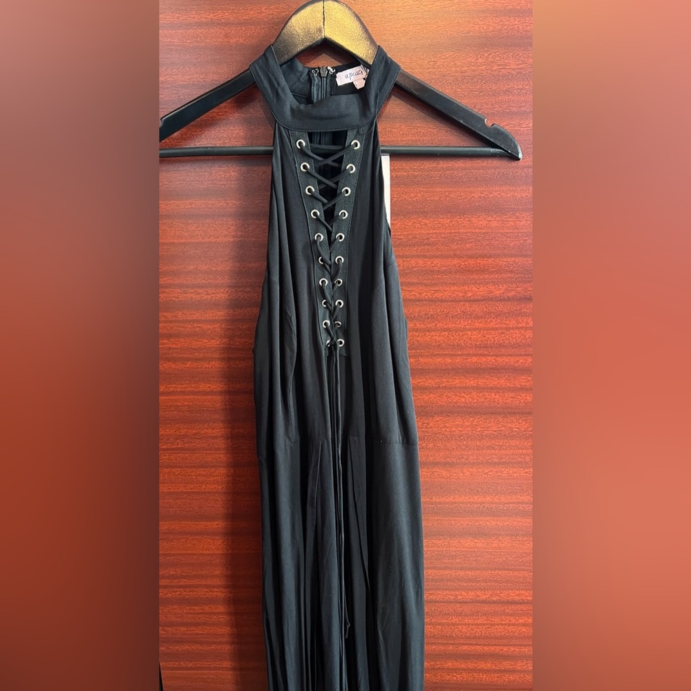 Elegant Black Lace-Up Jumper